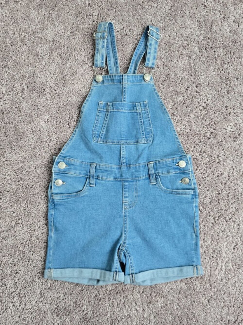 Vigoss Girls Denim Shortalls S 7/8 Blue Stretch Jean Overalls Cuffed Cuteness